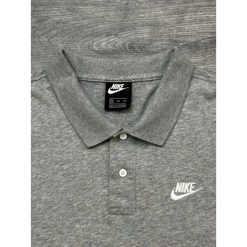 Nike Men's Sportswear Dry Polo Shirt Gray White Cotton Knit Short Sleeve XXL 2XL